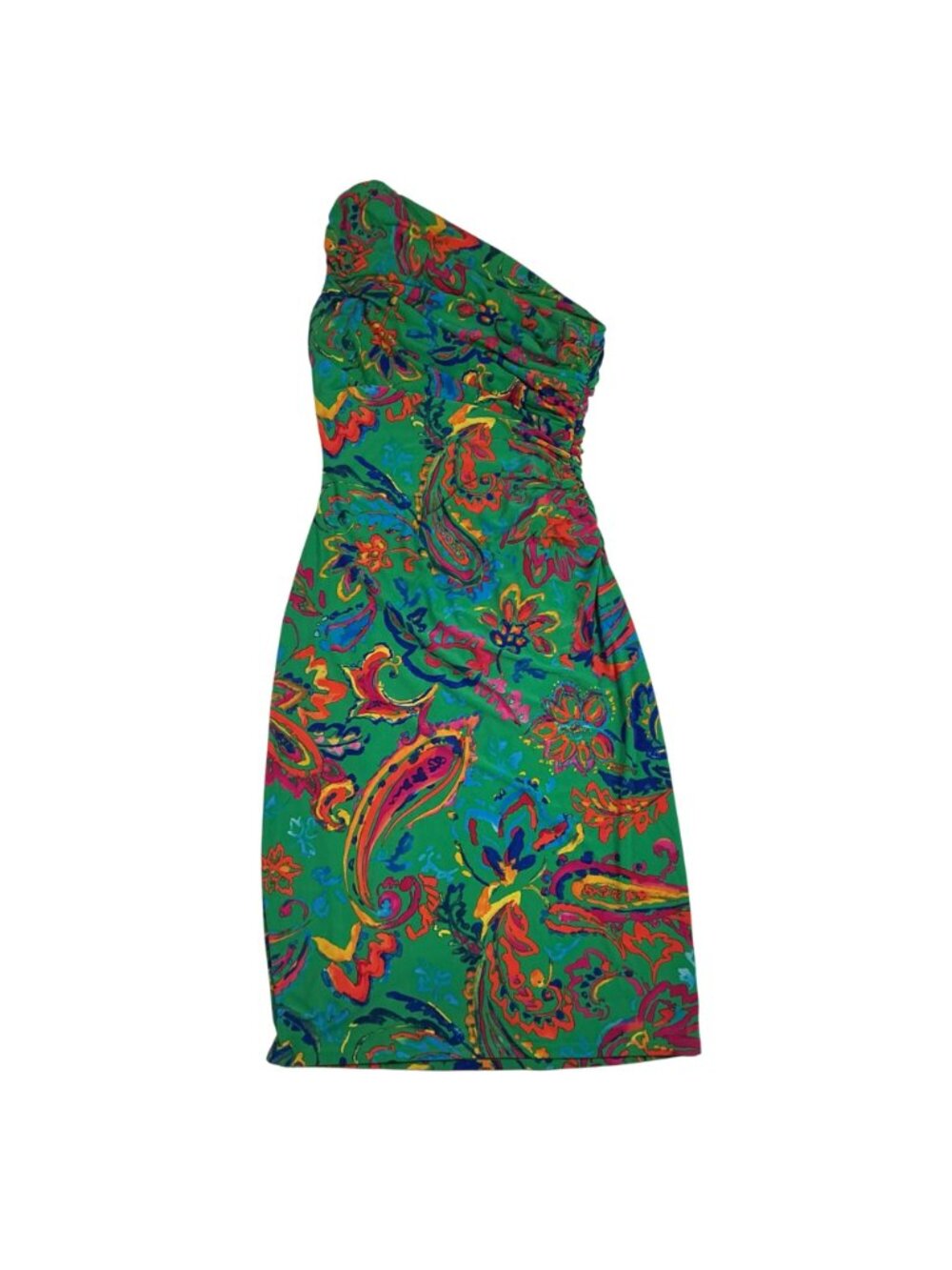 Lauren Ralph Lauren One-Shoulder Green Floral Print Dress Size 2 Polyester Blend - Picture 6 of 13